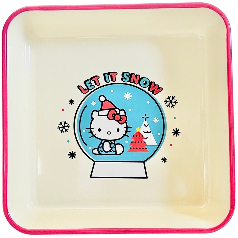 Hello Kitty Square Baking Pan 9" Christmas Let it Snow Ceramic Casserole